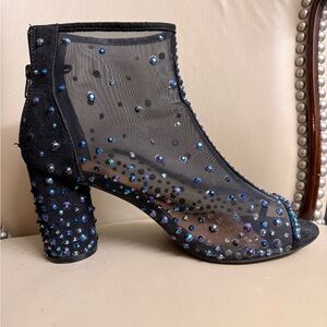 Ardene Black Sheer Rhinestone Ankle Booties Burlesque